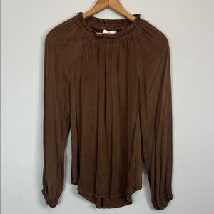 Cloth & Stone luxe shirred neck women’s brown long sleeve top blouse size xs